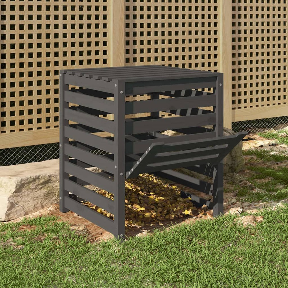 Composteur gris 63,5x63,5x77,5 cm bois massif de pin