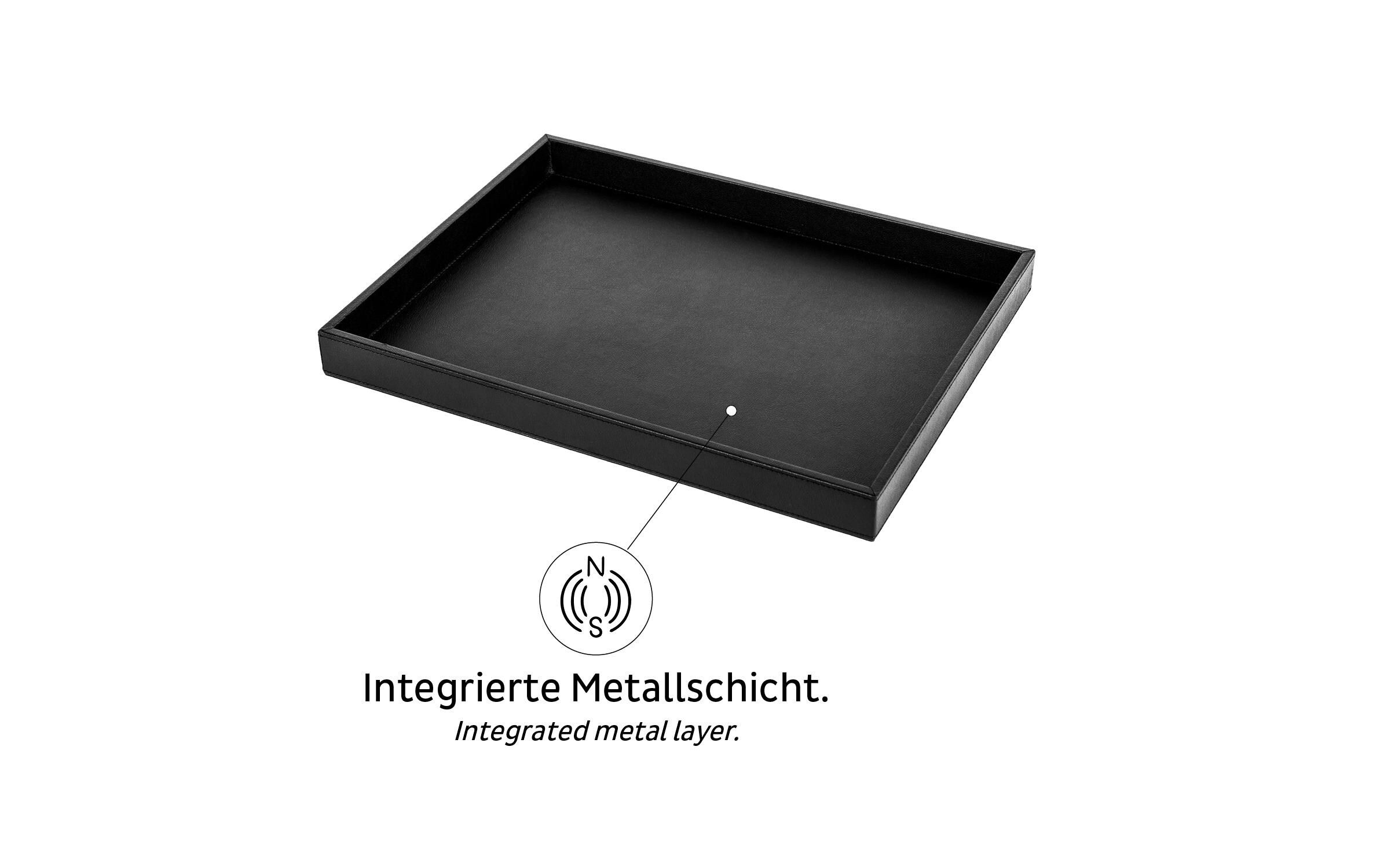 Metall-Tablett im Leder-Look Schwarz<br>Metallisches Tablett