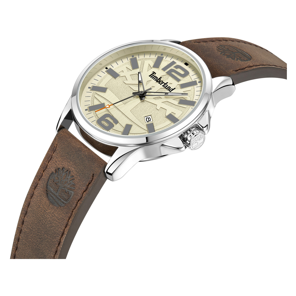 Timberland homme acier bracelet cuir marron