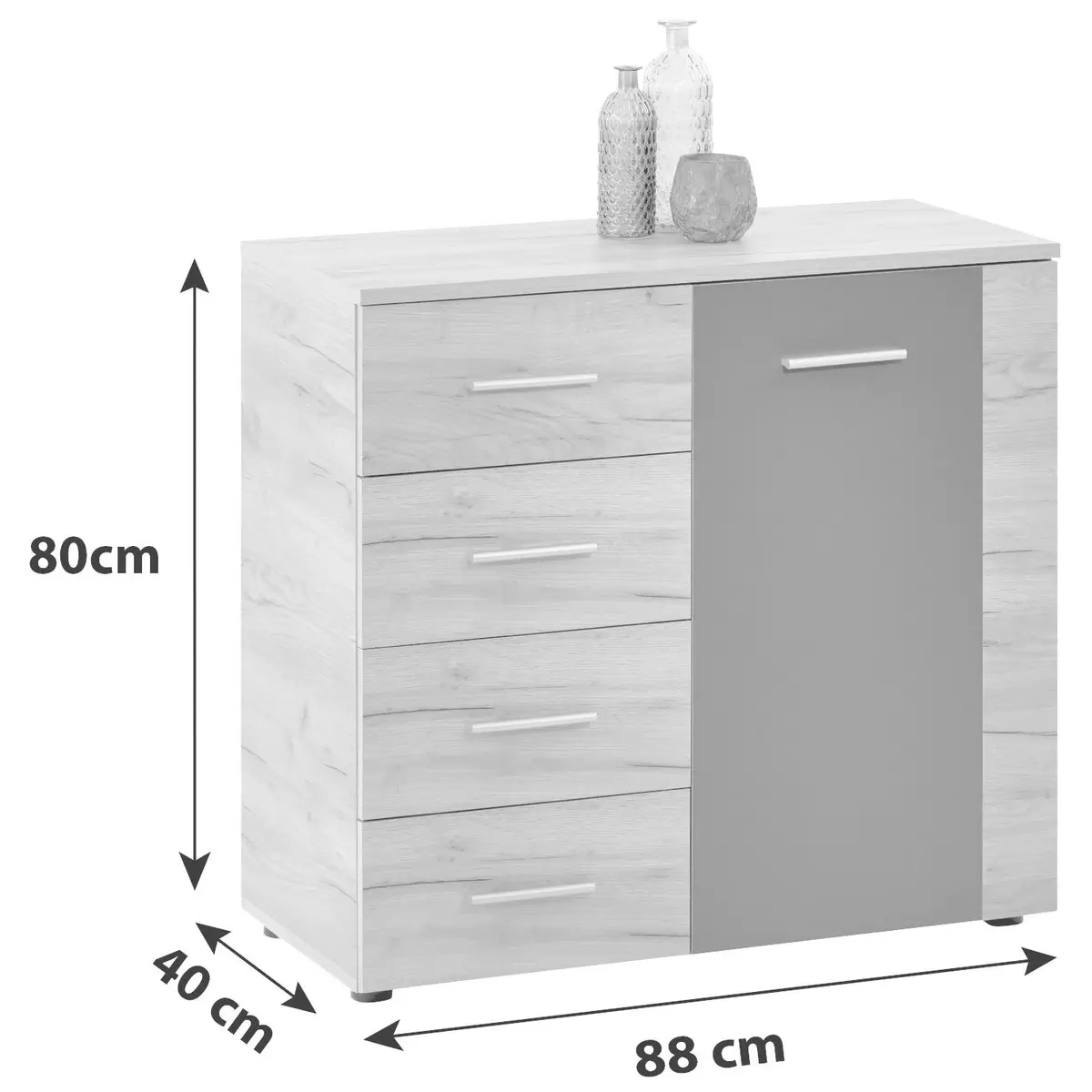 Kommode Uno UNK04 grau,Eiche