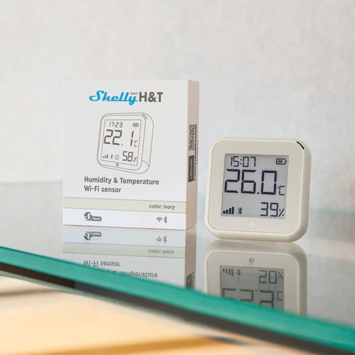 Shelly H&T Gen3 Ivory draadloze temperatuur- & luchtvochtigheidssensor WiFi Bluetooth