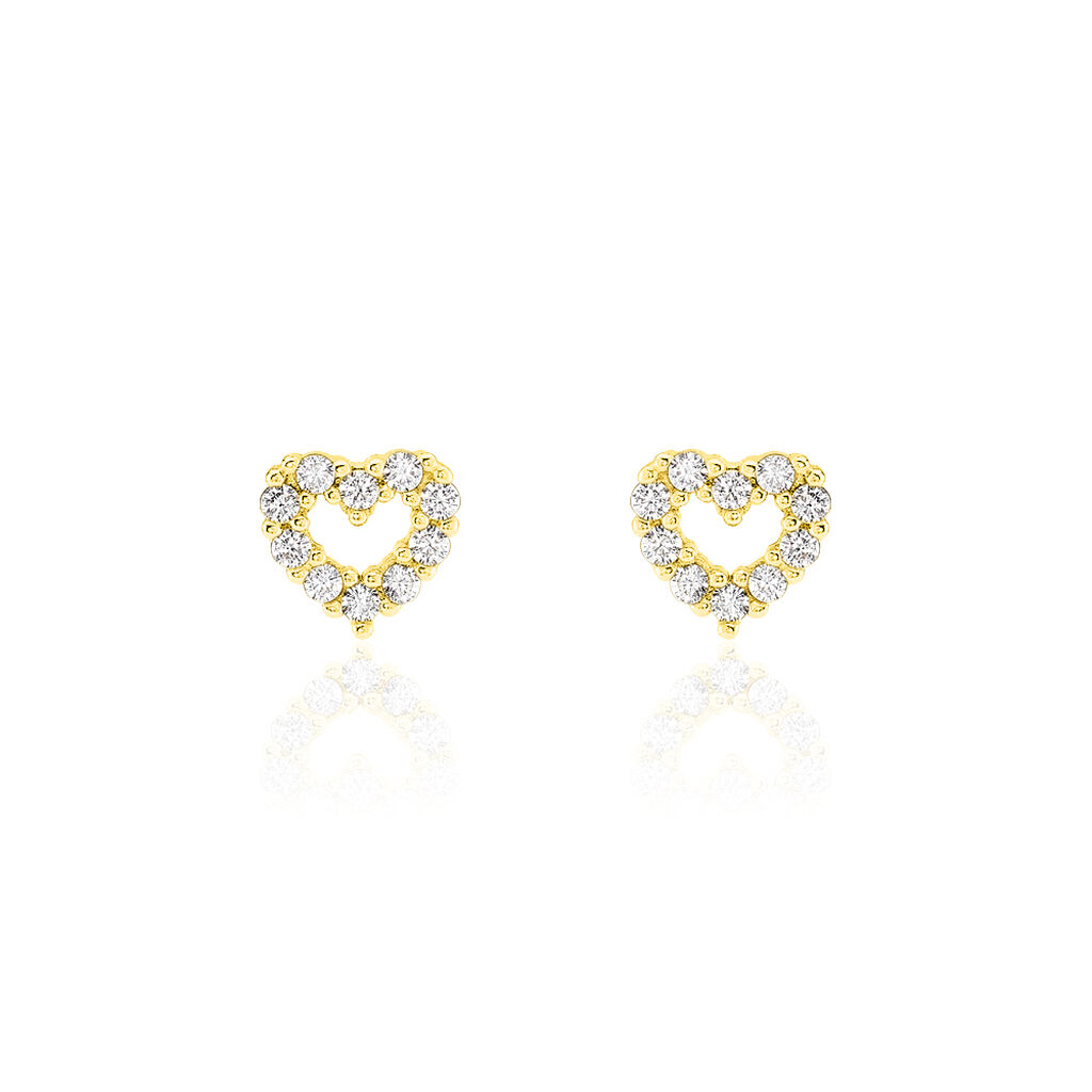 Boucles D'oreilles Puces Coeur Ajoure Or Jaune Oxyde De Zirconium