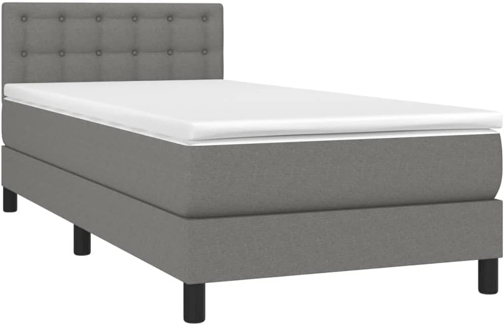 vidaXL Boxspringbett mit Matratze Bett Einzelbett Polsterbett Bettrahmen Lattenrost Bettgestell Hotelbett Schlafzimmerbett Dunkelgrau 100x200cm Stoff TF3303110