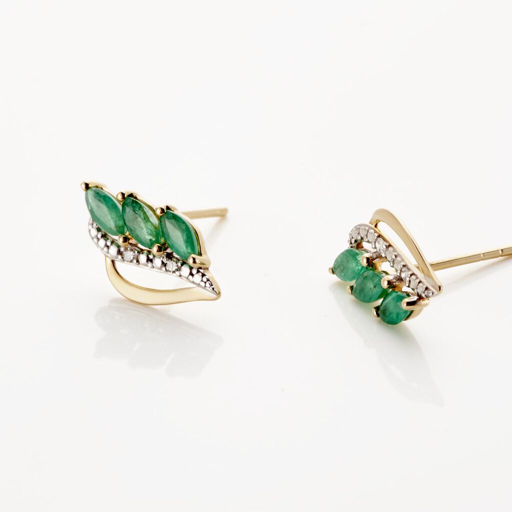 Boucles D'oreilles Puces Or Jaune  Sheelagh Emeraudes Diamants