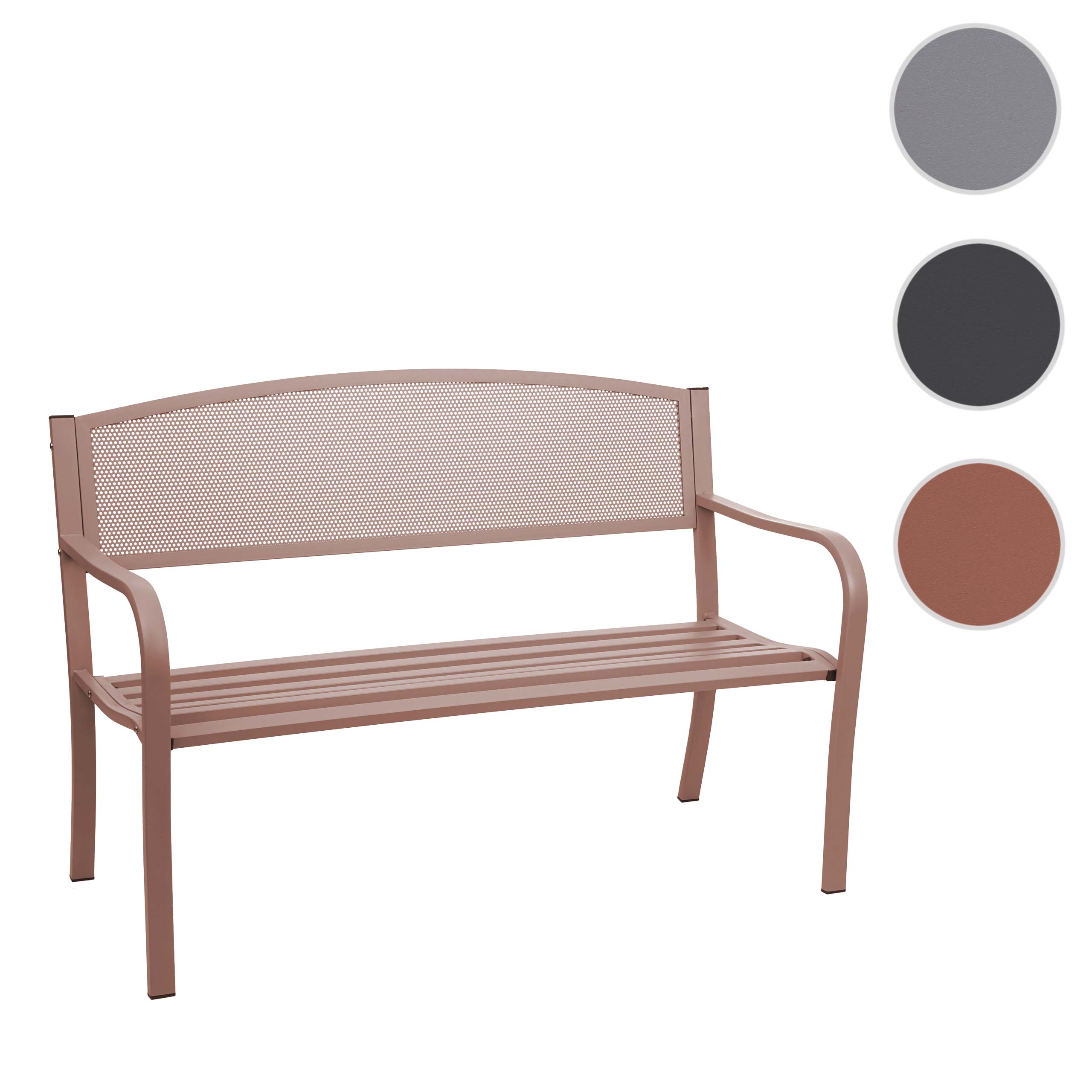 Gartenbank MCW-F52, Bank Parkbank Sitzbank, 2-Sitzer pulverbeschichteter Stahl ~ braun