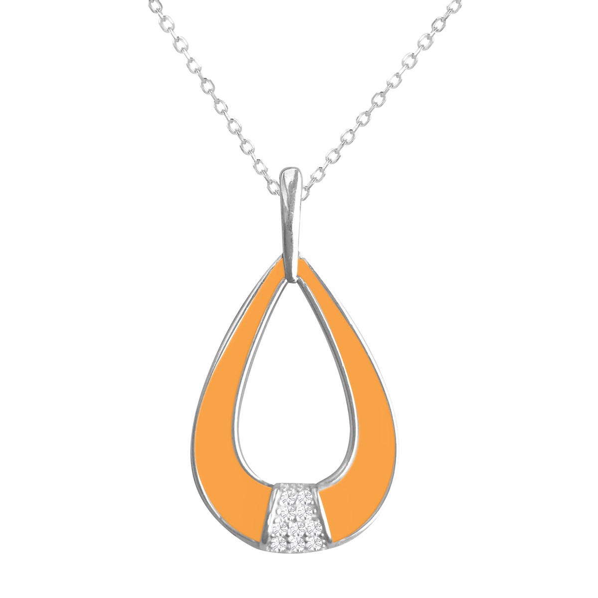 Collier goutte en argent rhodié avec émail orange