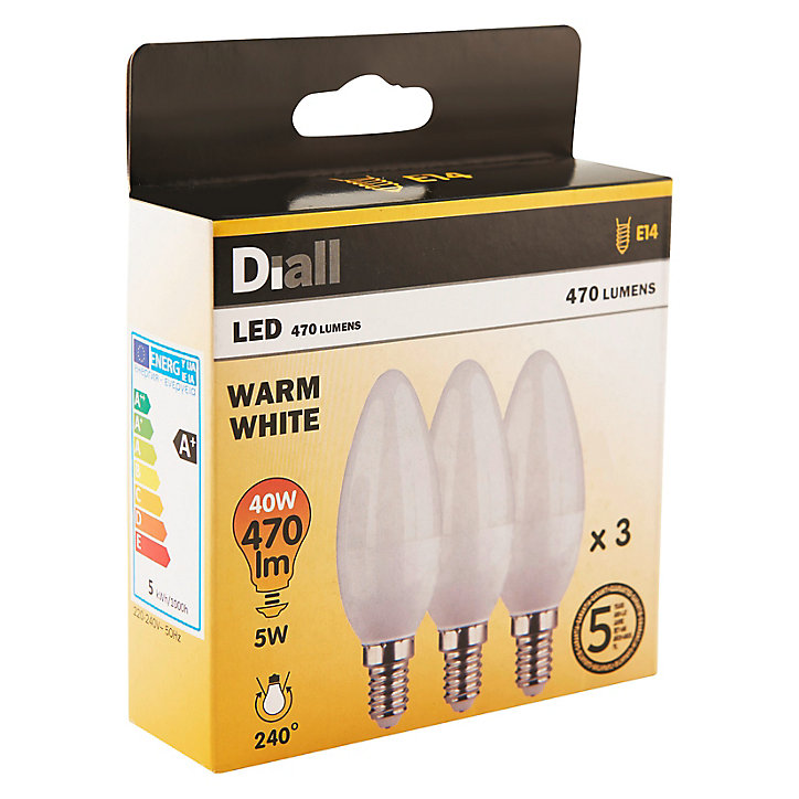 3 ampoules LED Diall E14 5W=40W blanc chaud