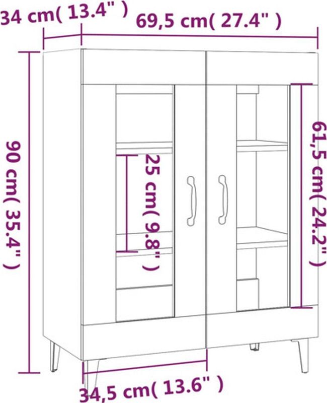 vidaXL - Dressoir - Grijs - Bewerkt Hout - 2 Deuren