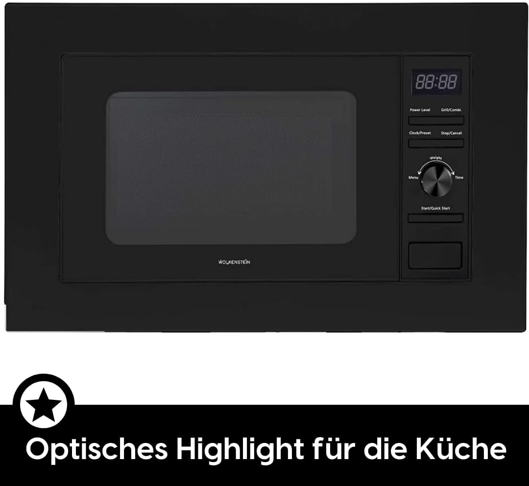 WOLKENSTEIN WMW800-20GB I 800W Mikrowellenleistung I 20L Garraum I 6 Leistungsstufen I 9 Garprogramme IAuftaufunktion I Metall-Gehäuse I Drehteller (24,5cm) I LED-Display I Kindersicherung I Schwarz