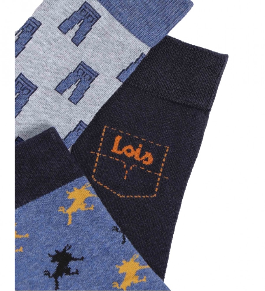 Lois Pacote com 3 pares de meias 29515 Azul, Preto, Cinza