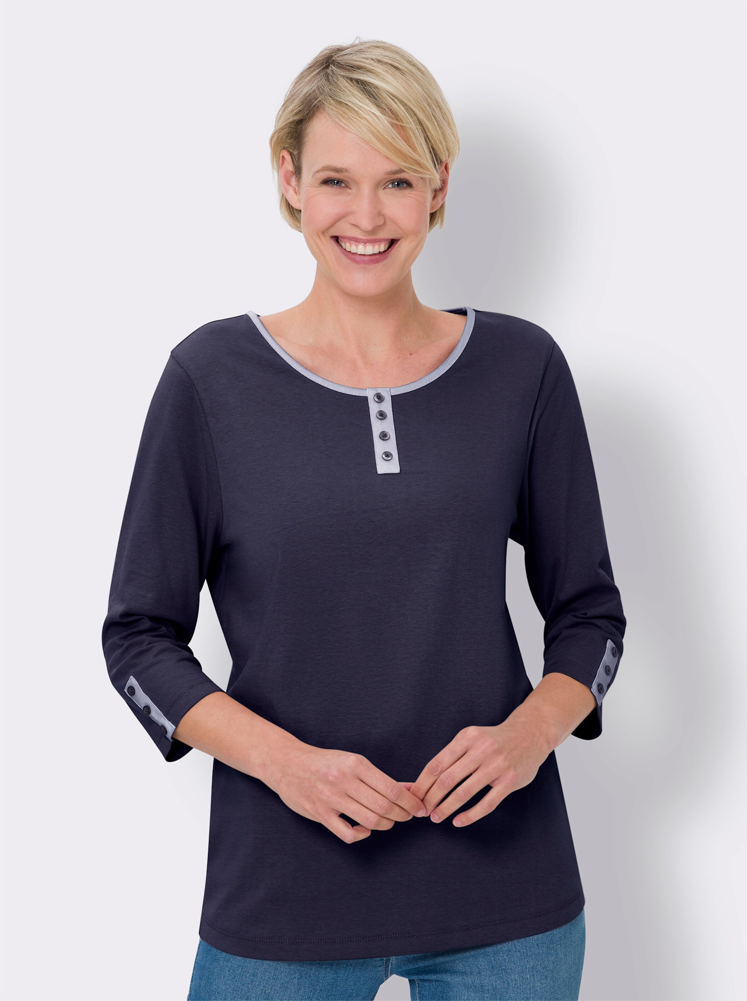 34-Arm-Shirt mit kontrastfarbenen Details