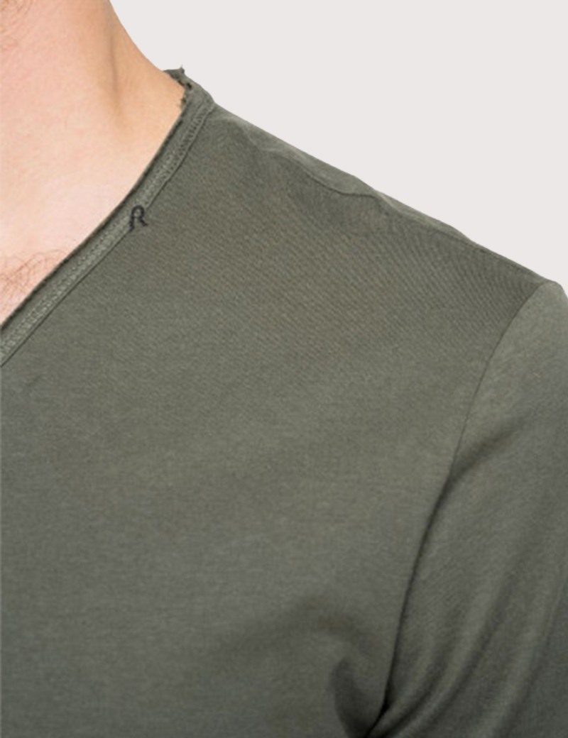 REPLAY T-SHIRT COL V COTON GRIS
