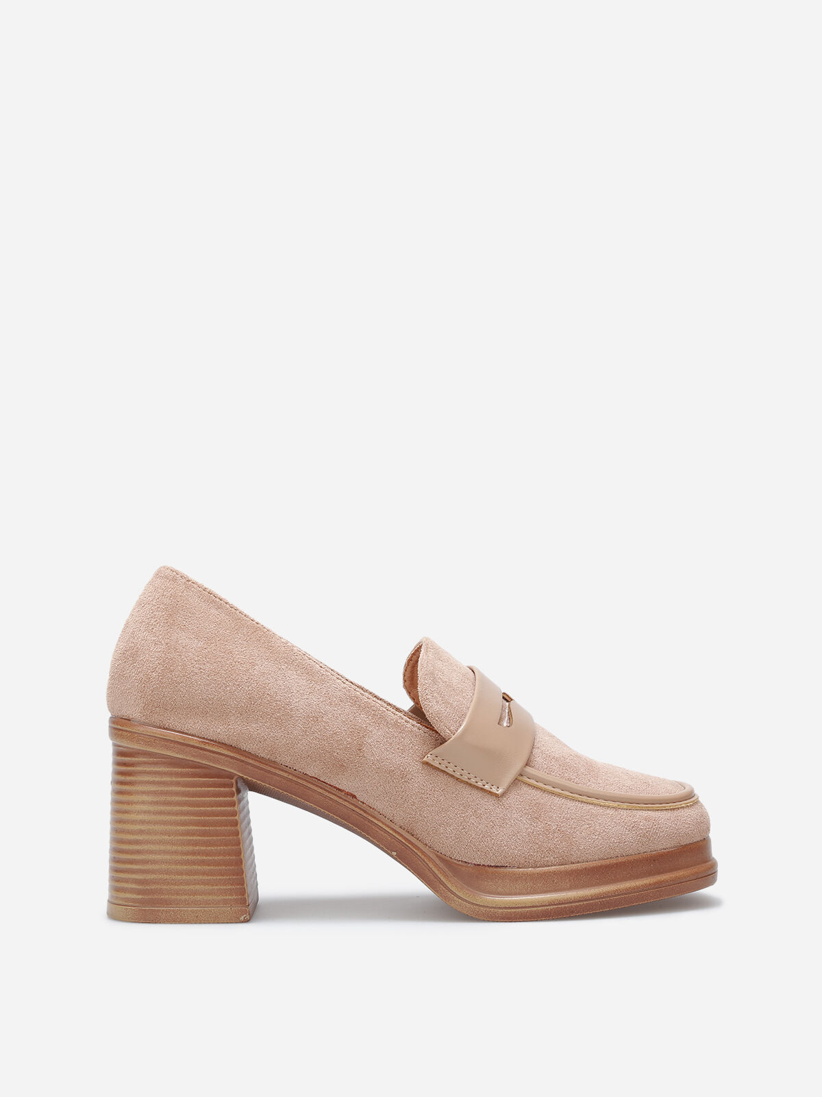 Mocassins bi-matériel à talon- Taupe