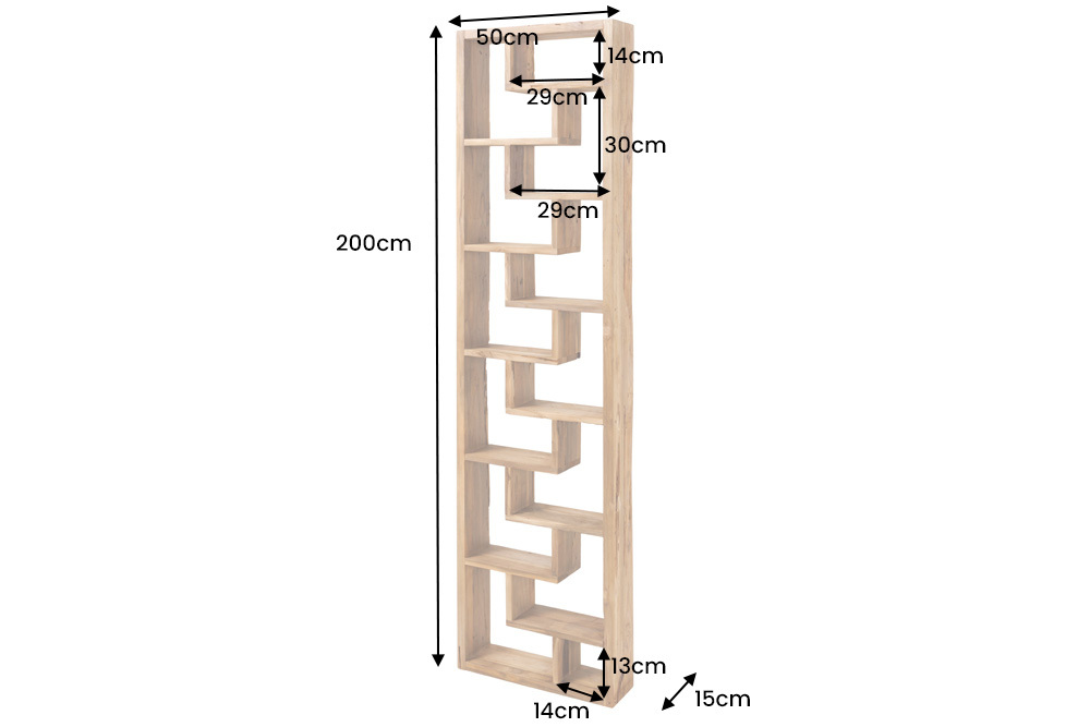 Massives Bücherregal JAVA 200cm natur recyceltes Teakholz Standregal Raumtrenner