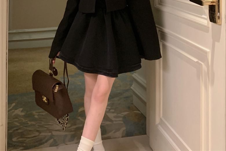 Ever After - Dubbelrijs Tweed Jasje / Mini A-lijn Jurk met Mock-Neck
