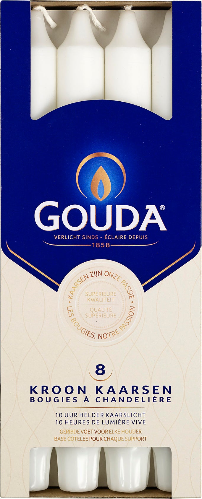 Gouda dinerkaars wit 10 uur D 2,5 H 24,7 cm 8 stuks