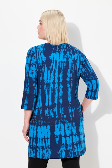 Longshirt, Batikdruck, A-Linie, V-Ausschnitt, 3/4-Arm