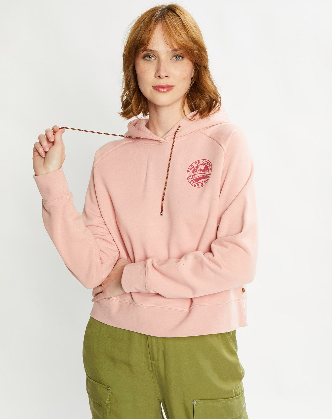 Scotch & Soda Sweat à capuche en Coton Bio mélangé Raglan rose