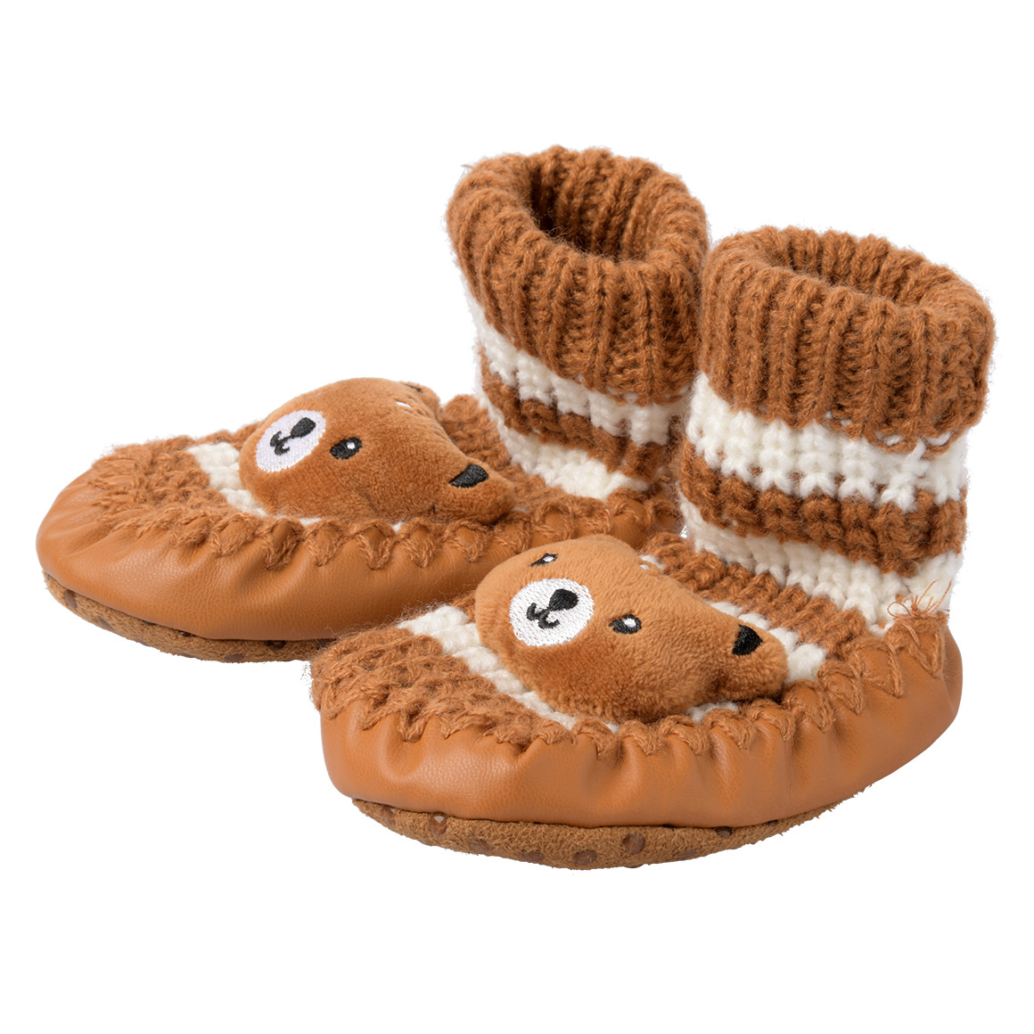 Topomini 1 Paar Baby Haussocken hellbraun / weiss