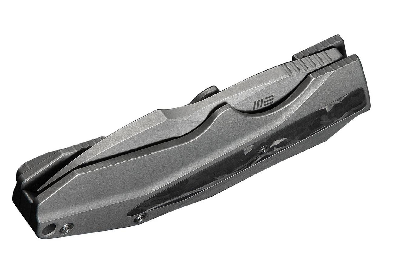 WE Knife Coral WE24044-2, Gray Stonewashed CPM 20CV, Gray Titanium, Marble Carbon Fiber Inlay zakmes, Gustavo T. Cecchini design