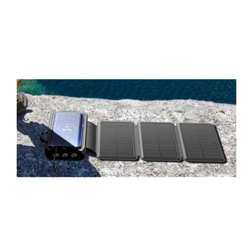 (20W) 16000mAh USB A / USB C Solar Powerbank Qi Wireless Ladegerät inkl. USB A / USB C / Lightning Ladekabel mit Taschenlampe (IP65) - Orange