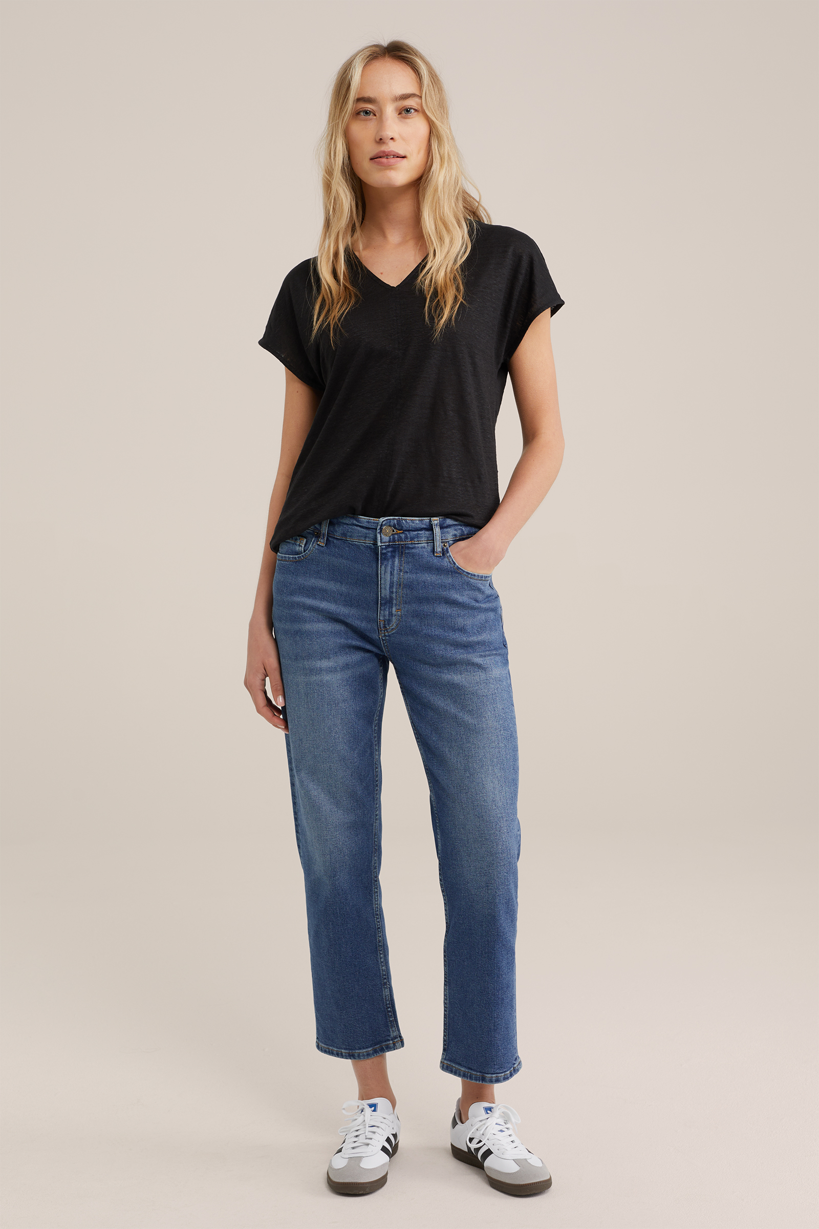 T-shirt van linnen WE Fashion Zwart
