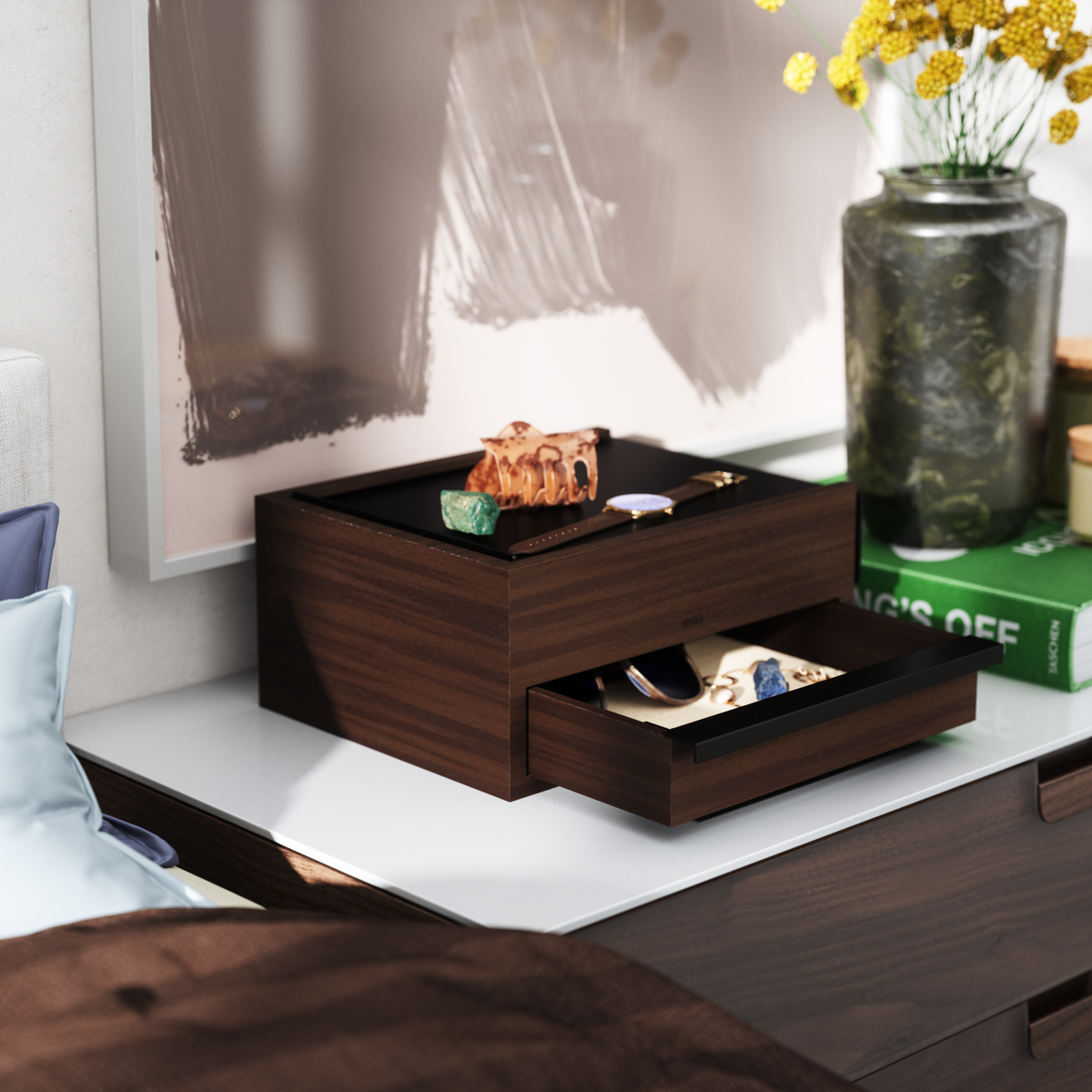Juwelenbox Stowit zwart walnoot hout L