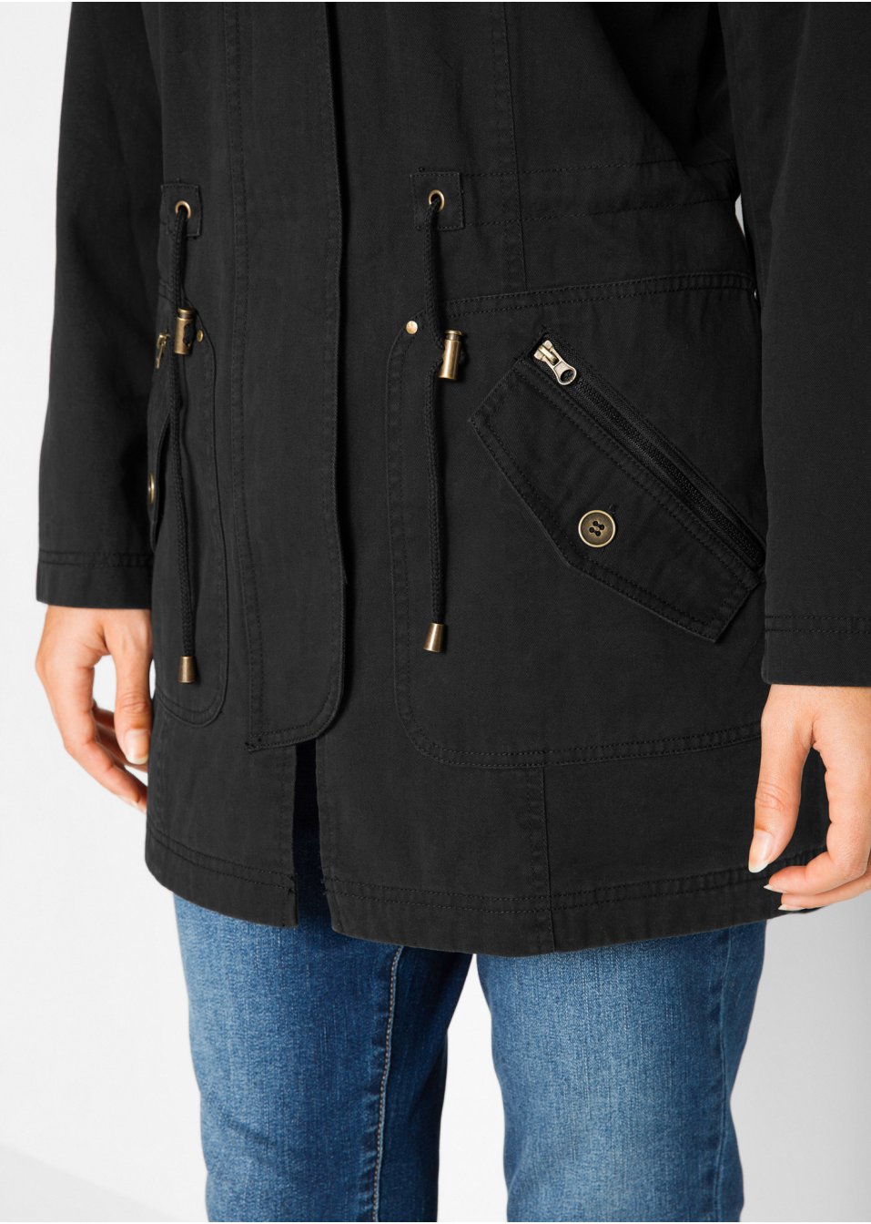 Parka courte en coton avec col montant, cintrée