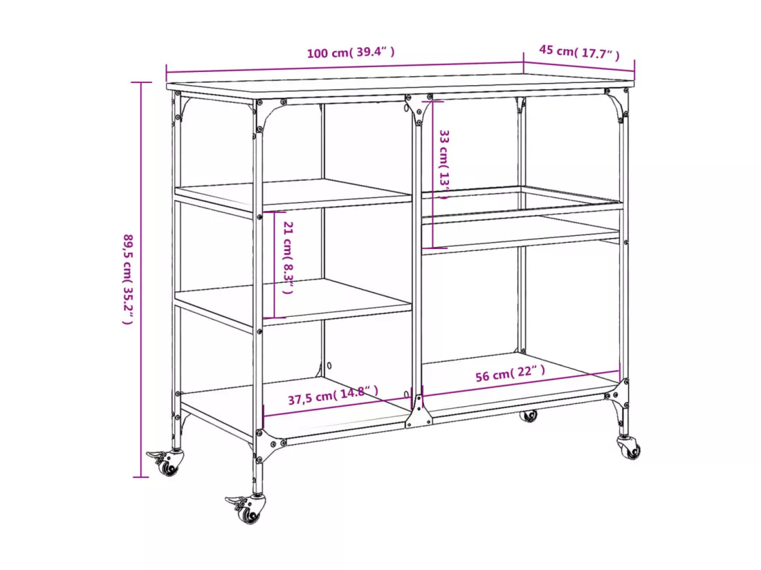 Chariot de cuisine sonoma gris 100x45x89,5 cm bois d'ingénierie