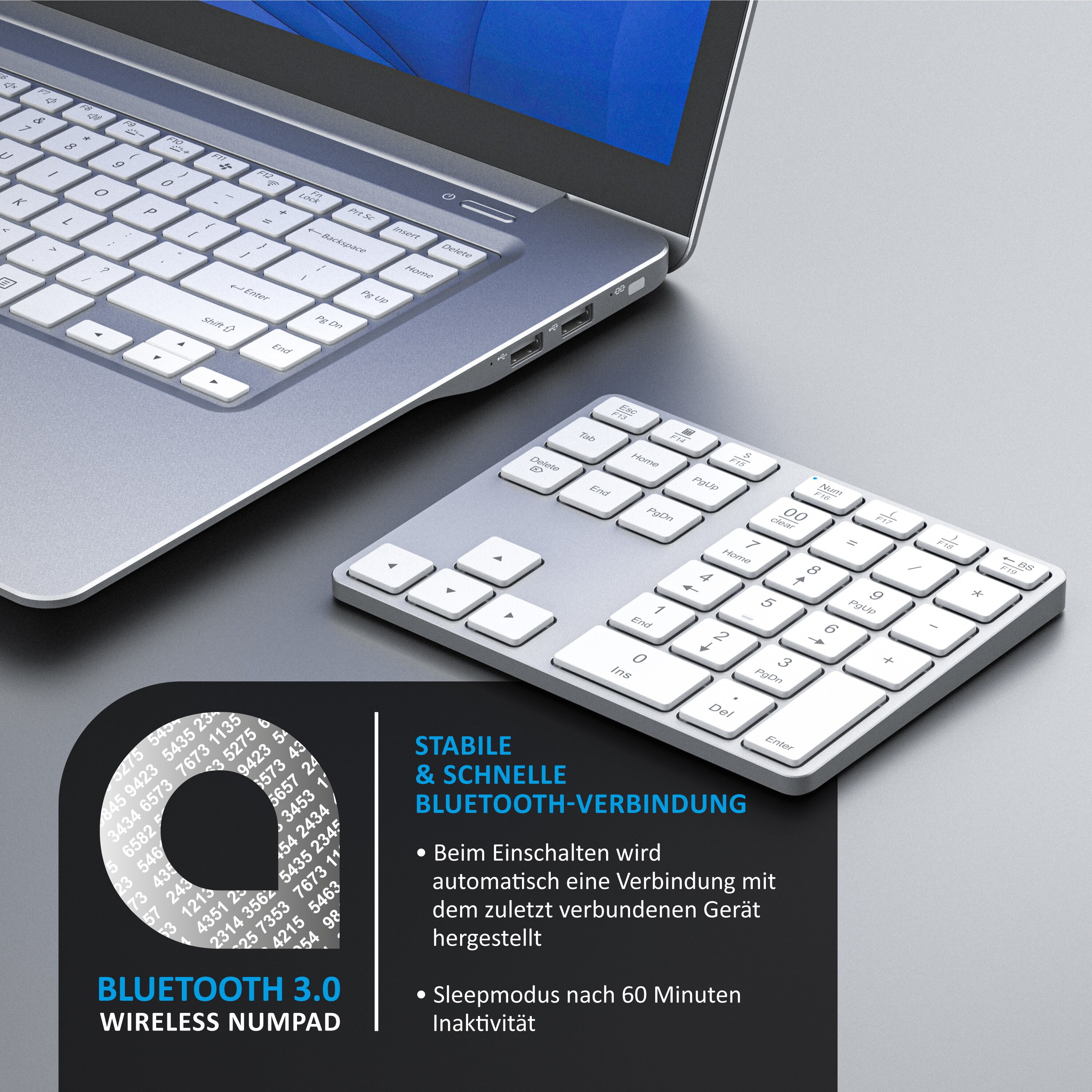 Aplic Bluetooth Numpad - Wireless Ziffernblock mit Multifunktionstasten - Keypad Aluminium - 35 Tasten - Bluetooth 3.0 - Kabellos