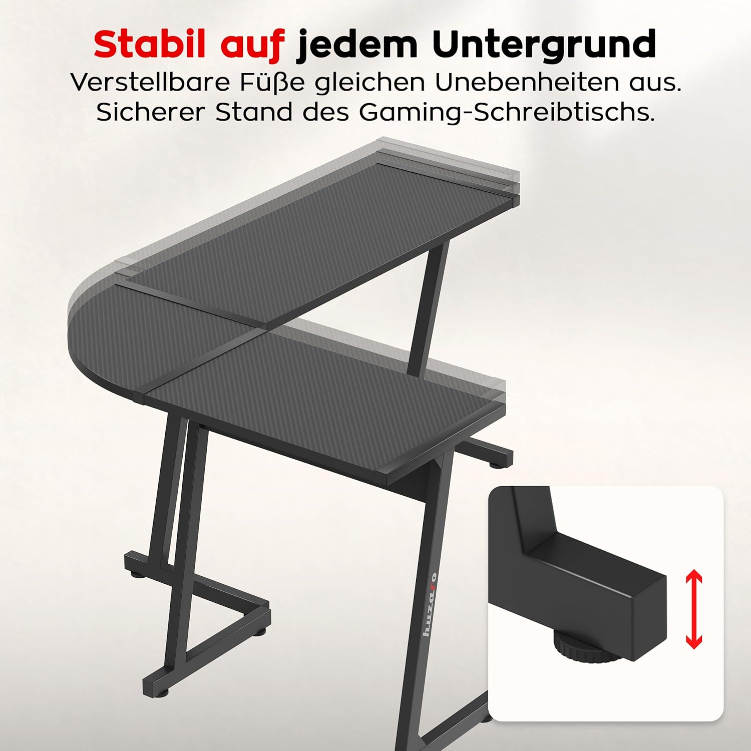 huzaro Hero 6.0 Black – L-Form Eckschreibtisch Gaming Tisch Schreibtisch Computertisch Bürotisch – Homeoffice Arbeitszimmer Büro – Rechts Links Montage – Carbon Tischplatte – 147x112cm – Schwarz