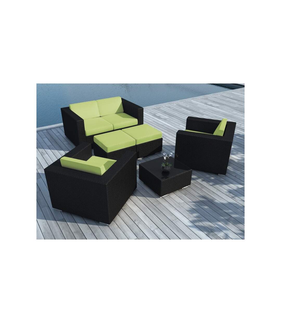 Paris Prix - Salon De Jardin En Résine Tressée portofino Vert & Noir