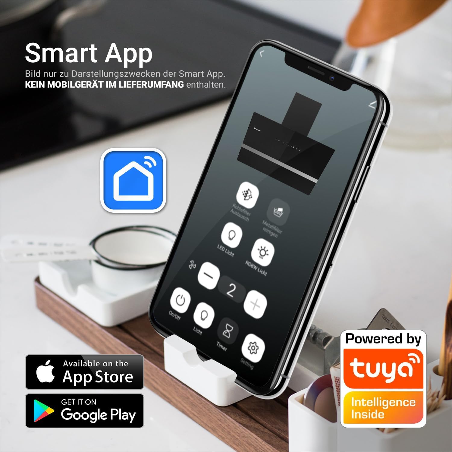 KKT KOLBE Dunstabzugshaube 80 cm | 782 cbm/h Umluft Abluft | Kopffrei | Wandhaube | Schwarz Glas | Smart WiFi App WLAN | RGBW-LED-Beleuchtung | EASY8005SM