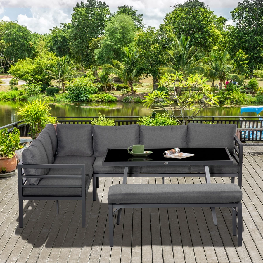 Outsunny Gartenmöbel-Set mit Kissen und Bank grau
