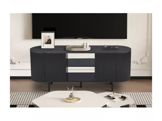 Meuble TV VAGOS – 2 niches et 2 portes – Dimensions L140 x H57,5 x P40 cm – Coloris brun foncé – Style Design