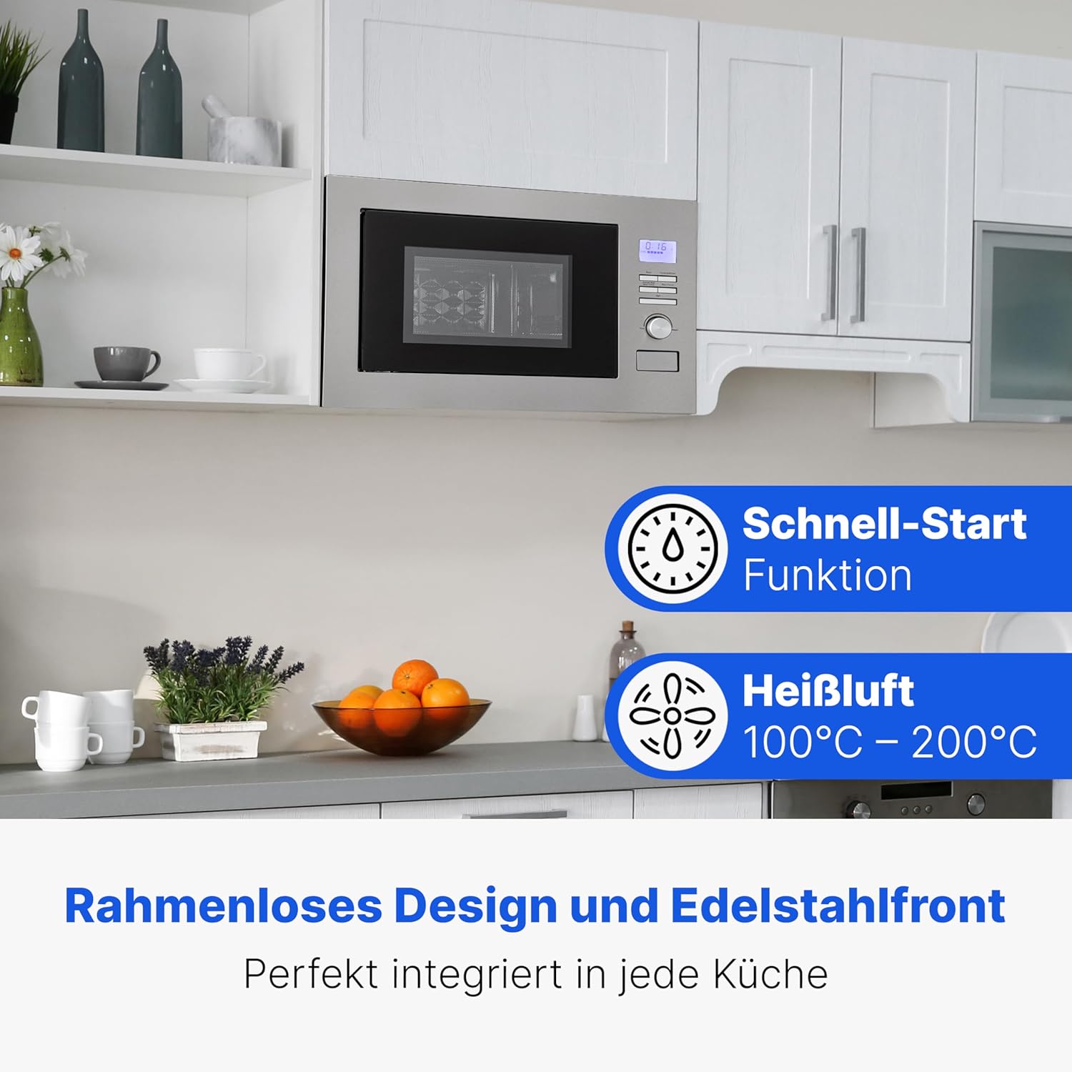Bomann® Einbaumikrowelle mit Grill und Heißluft | 60cm | 900W Mikrowelle | 1300W Grill | 2300W Heißluft | inkl. Grillrost und Drehteller | 25L Einbau Mikrowellengerät | MWG 3001 H EB inox