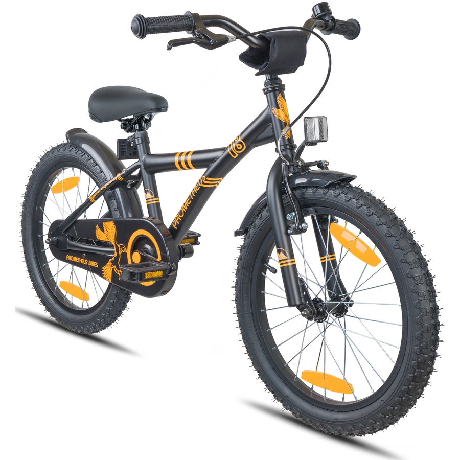 PROMETHEUS BICYCLES® Kinderfahrrad 18,Schwarz-Matt Orange