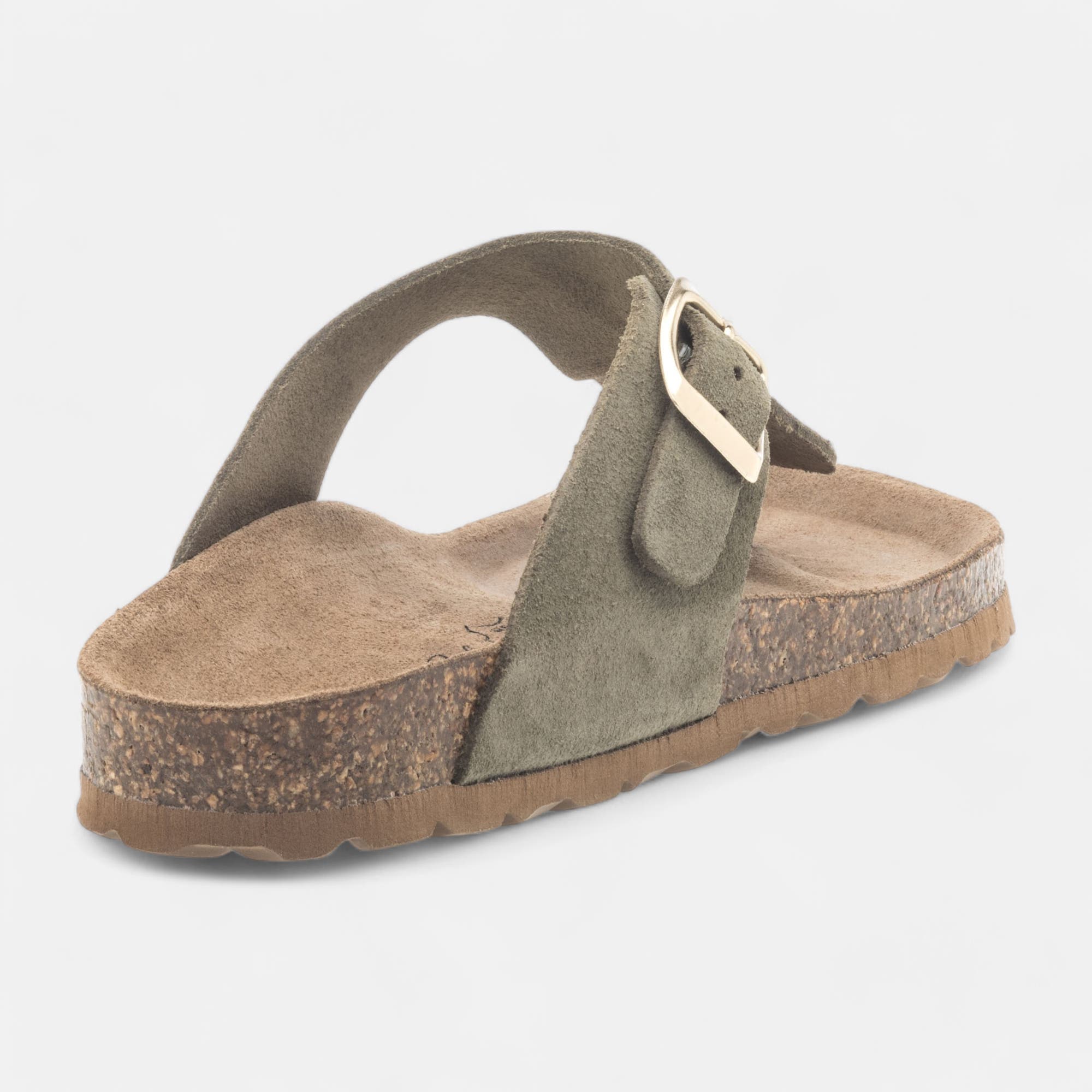 Mules semelle liège Femme en cuir kaki