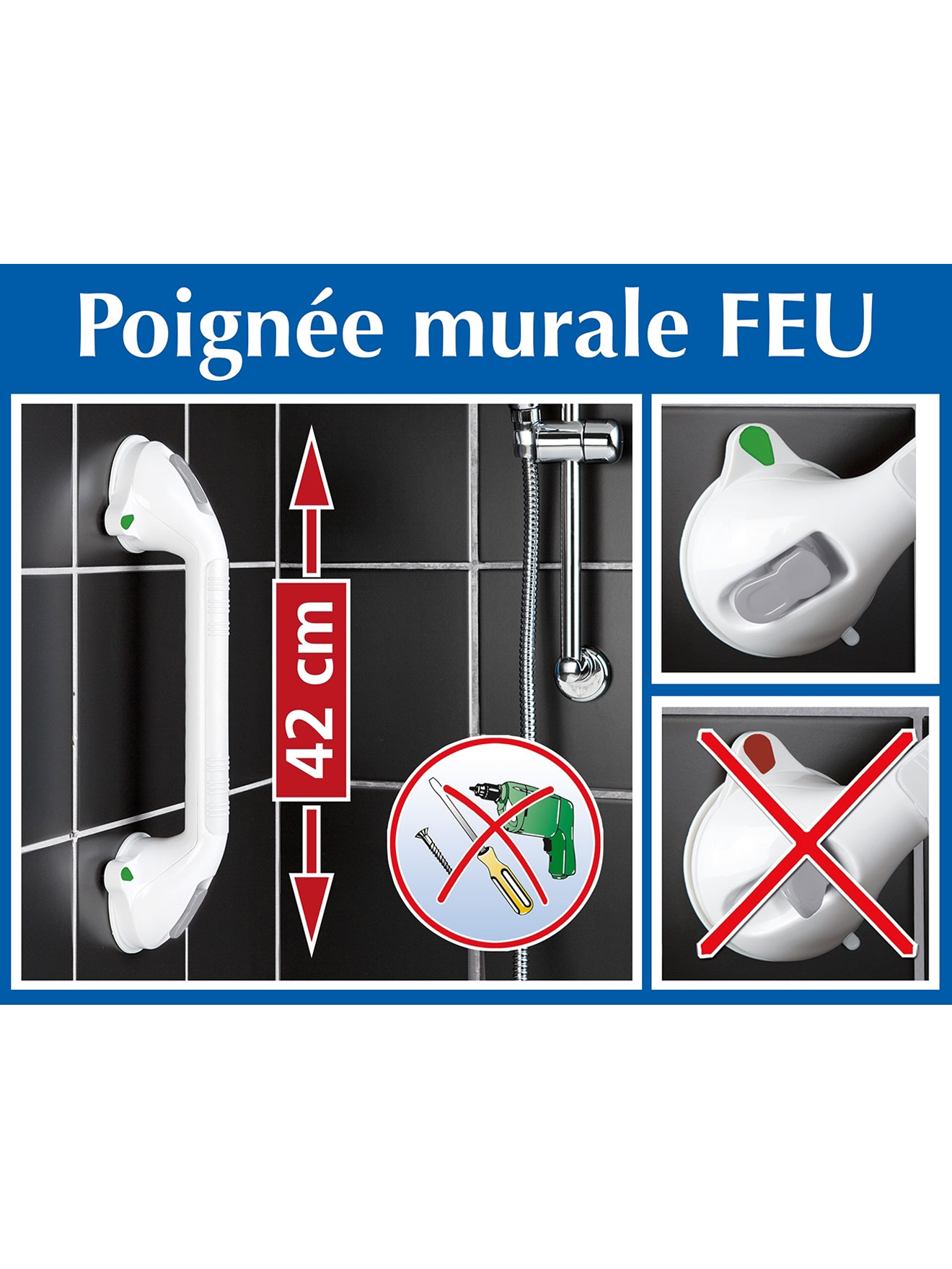 Poignée d'appui murale sans clou ni vis