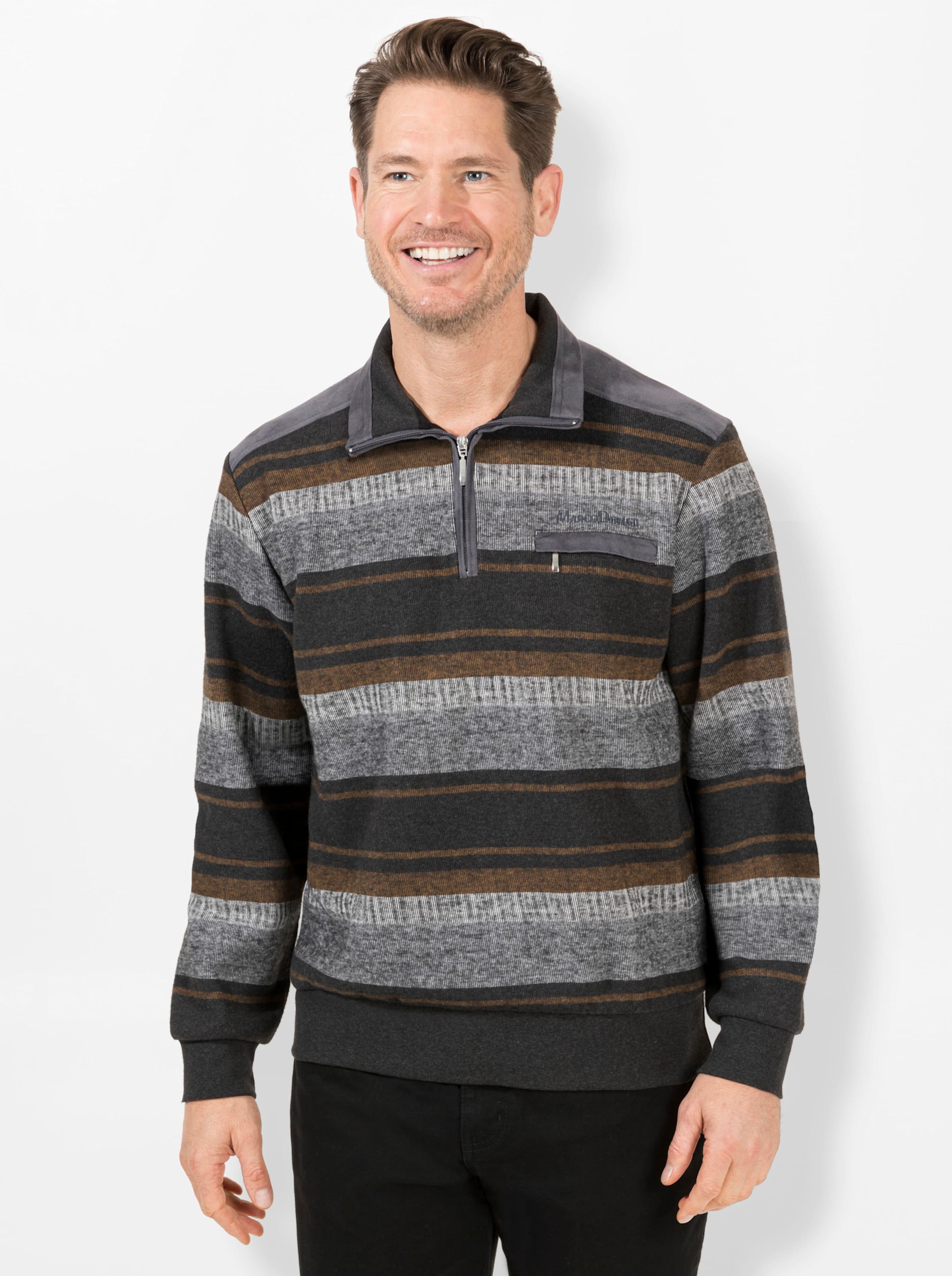 Marco Donati Sweatshirt in anthrazit-camel-meliert