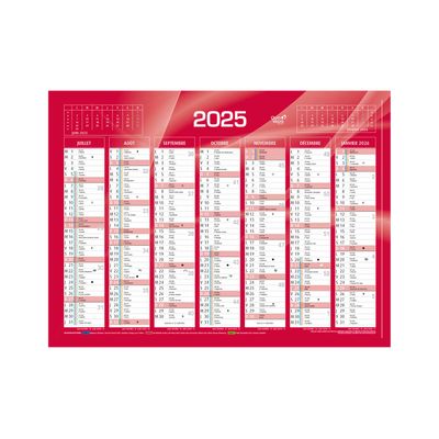 Quo Vadis - Calendrier bancaire 7 mois par face - 40,5 x 55 cm - rouge