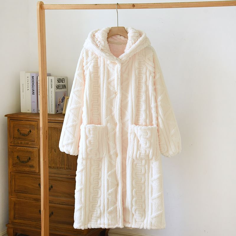Somnus - Bijpassende jacquard fleece pyjamajas met capuchon en knoopjes (verschillende ontwerpen)
