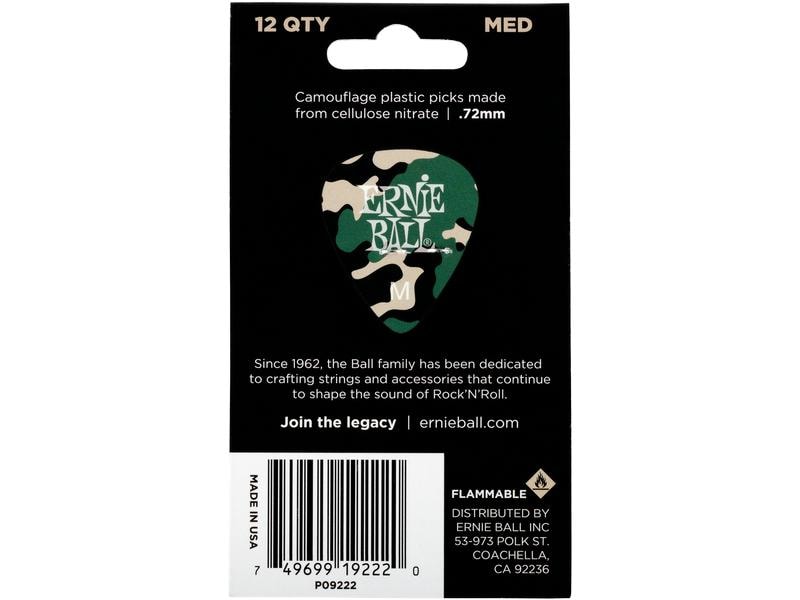 Ernie Ball Camouflage Medium Picks 0.72 mm – 12er Pack Zelluloid-Plektren im Camouflage-Look