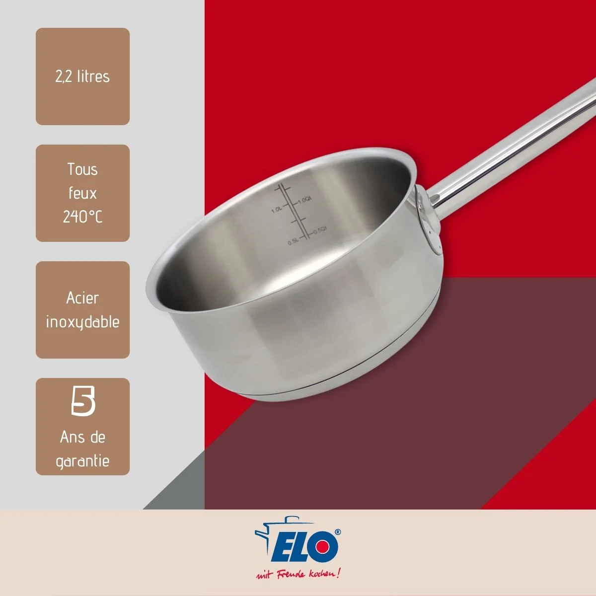 Casserole en inox 20 cm de 2,2 litres Profi Cuisine Elo