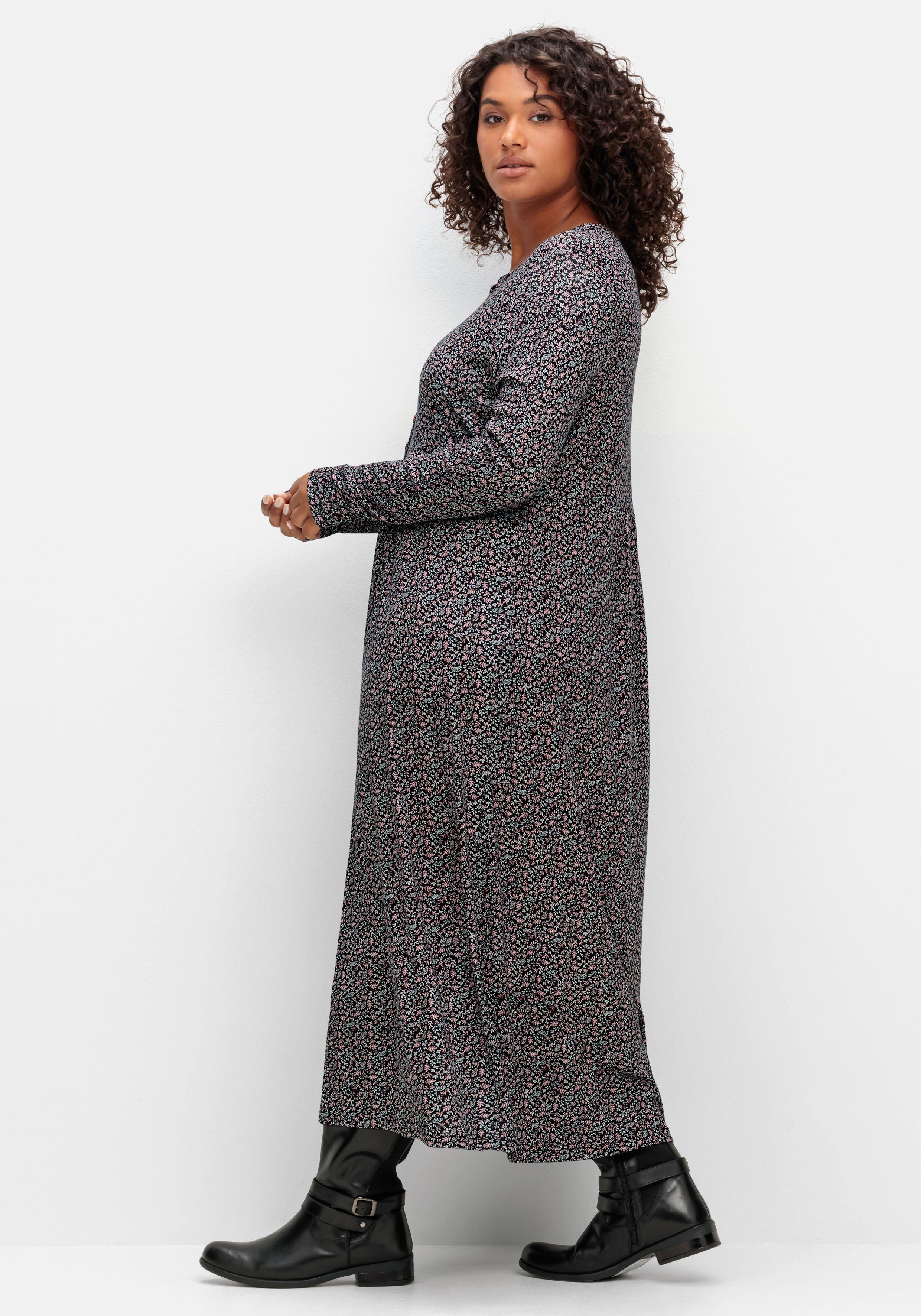 Jerseykleid mit Minimalprint und Kontrastknöpfen