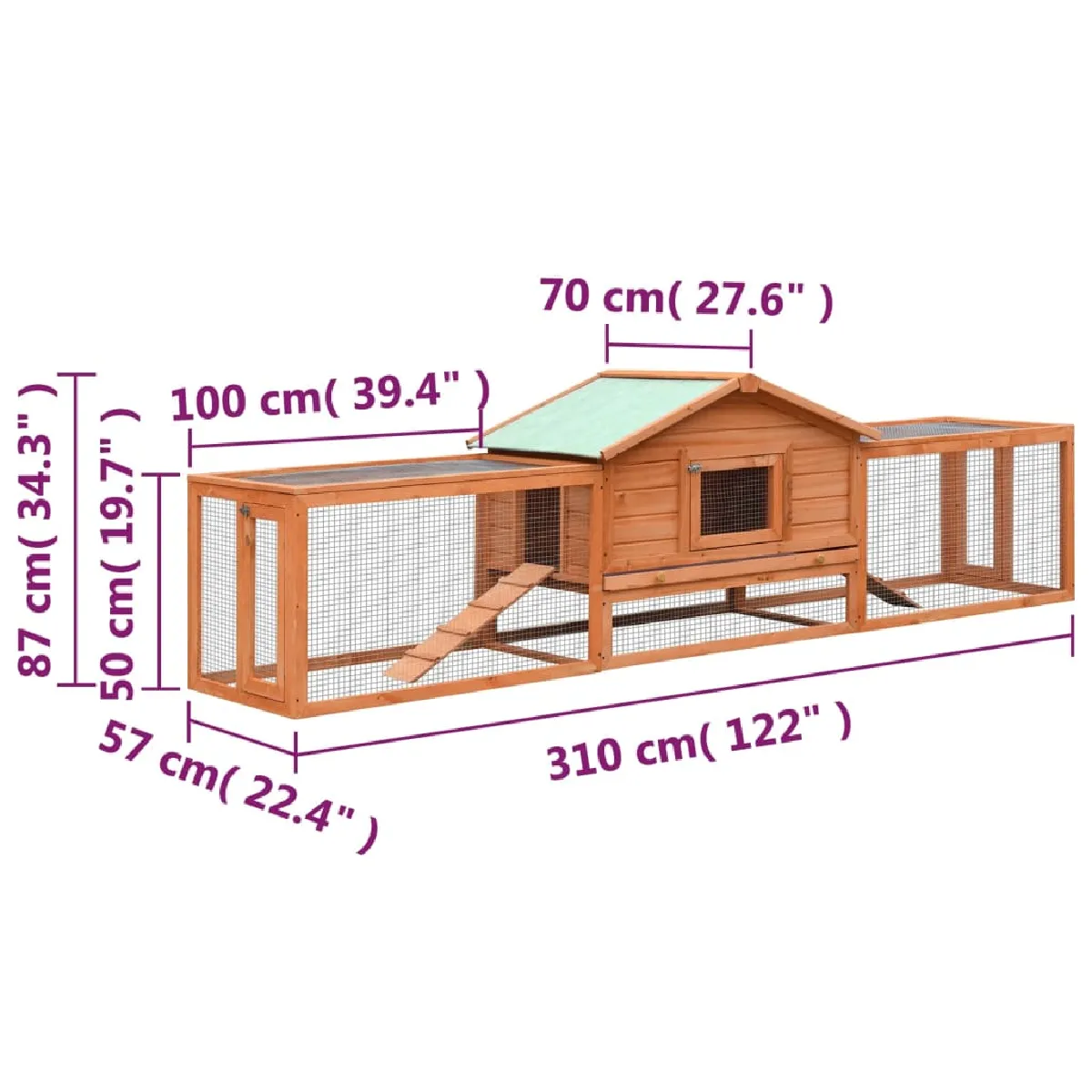 vidaXL Clapier Pin massif Sapin 310x70x87 cm