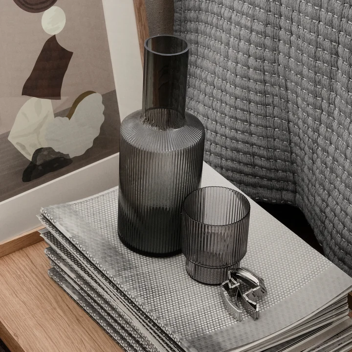 Ferm Living - Ripple Longdrink-Gläser, smoked grey (4er-Set)