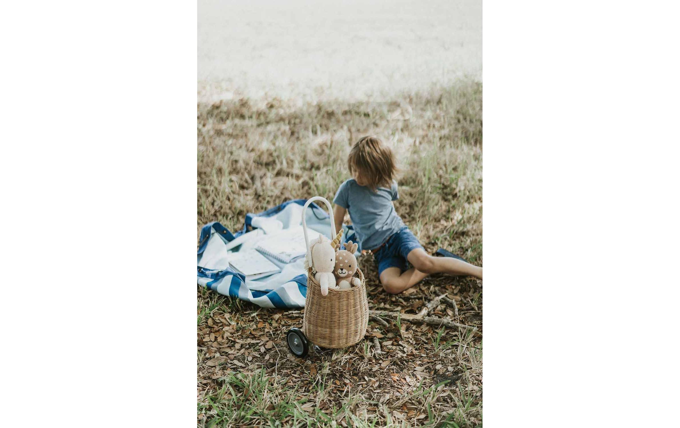 Spielzeugtasche Outdoor storage bag Blue/Green Stripes2-in-1-Funktion: Aufbewahrungssack und Spielmatte