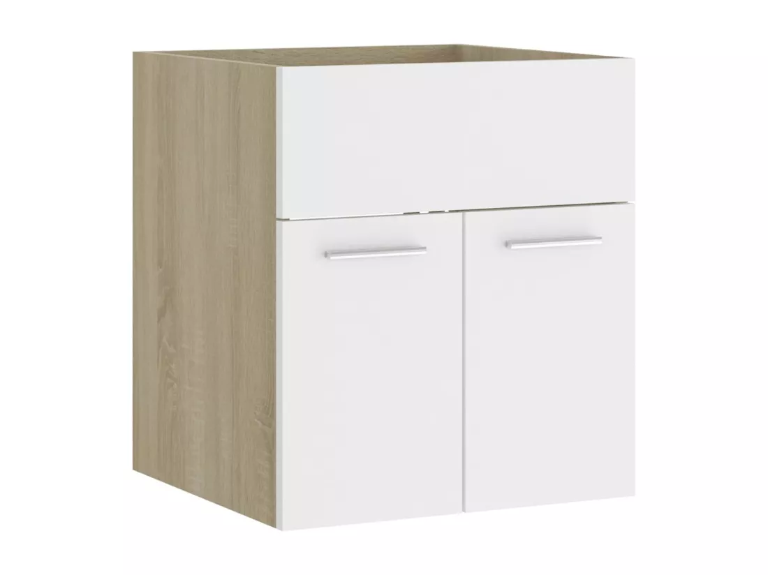 Armoire d'évier avec lavabo intégré blanc et chêne sonoma
