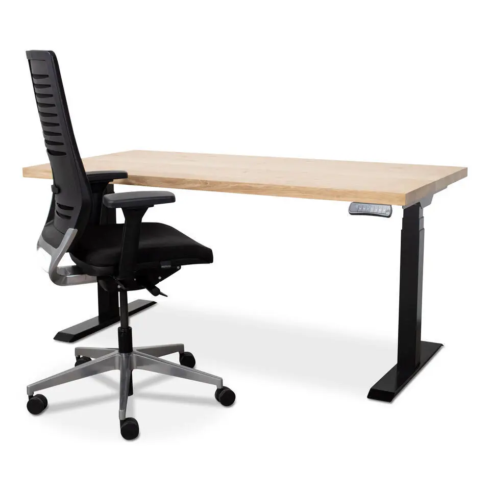 MRC Zit-sta bureau massief eiken blad 180x90 zwart frame NEN-EN 527